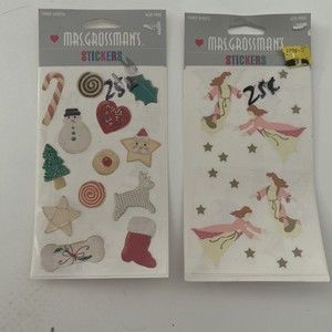 Vtg 90s Mrs. Grossman Sticker Sheets Angels in Pink & Assorted Xmas Lot Of 2